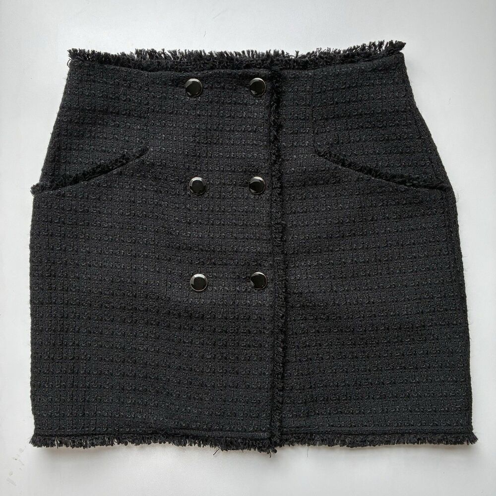 Maeve by Anthropologie Black Tweed Mini Skirt Size 8 Career Winter Classic